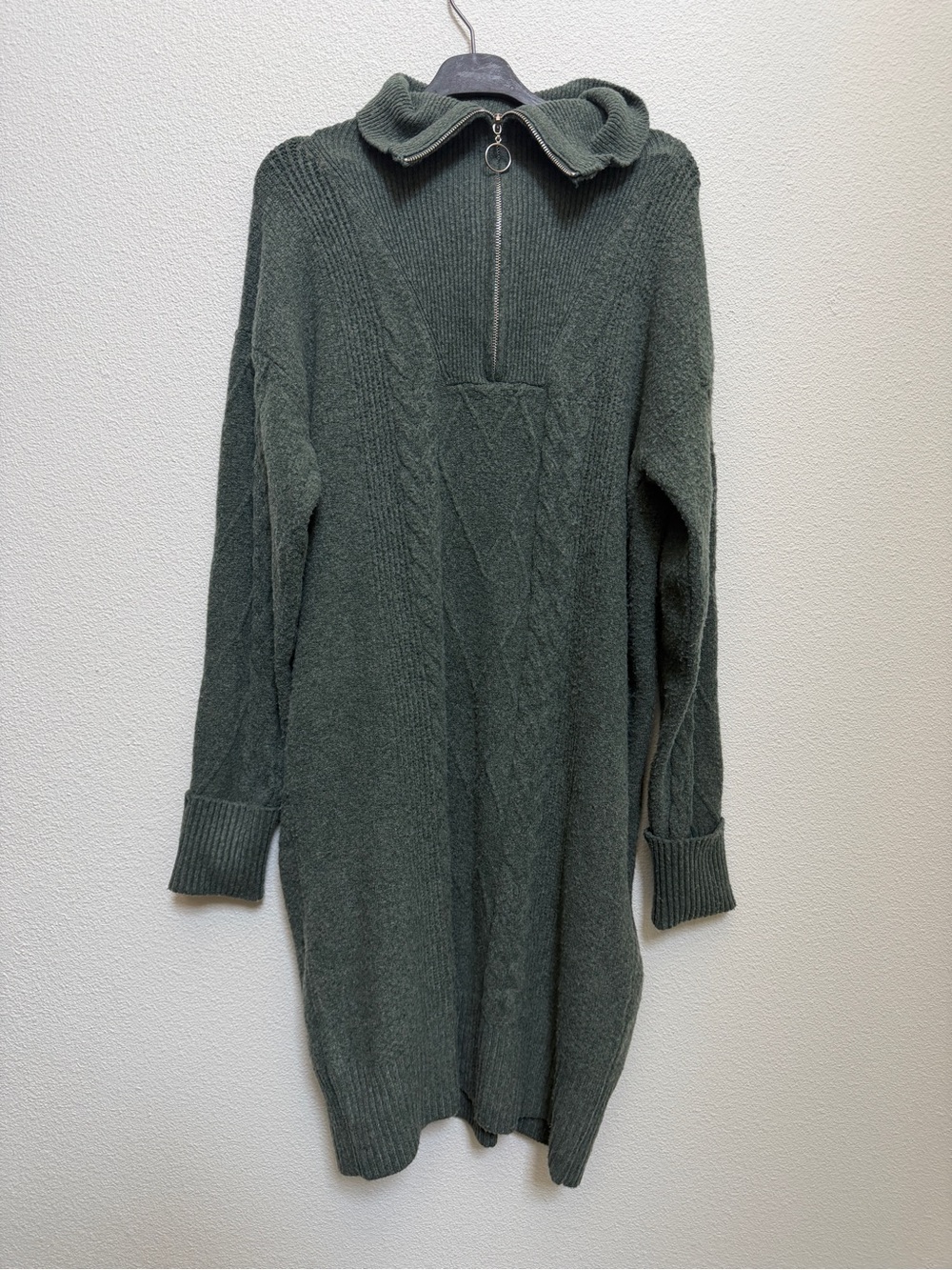 Olive & Oak Forest Green Cable Knit Half-Zip Turtleneck Sweater